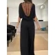 Backless Hollow Solid Color High-Low Wide Leg Round-Neck Jumpsuits Bottoms