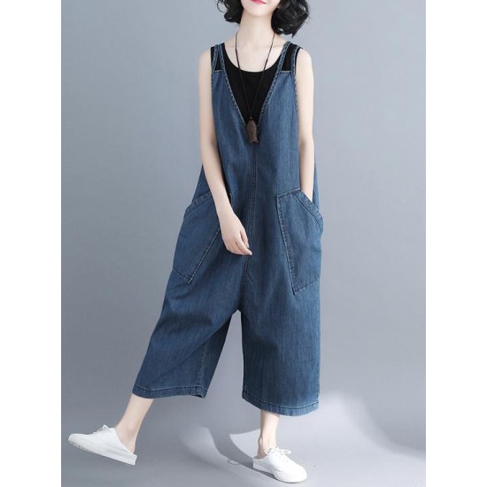 Comfortable V-neck Jeans Jumpsuit