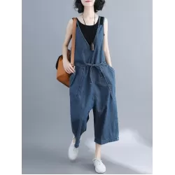 Comfortable V-neck Jeans Jumpsuit