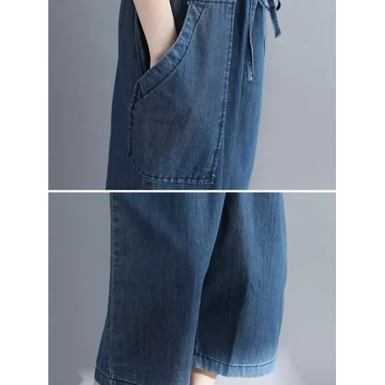 Comfortable V-neck Jeans Jumpsuit