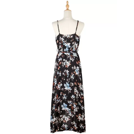 Vacation Sleeveless Floral Printed Backless V-Neck Dress