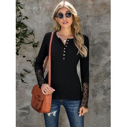 Casual Loose Buckle Solid Deep V-Neck Shirts Top