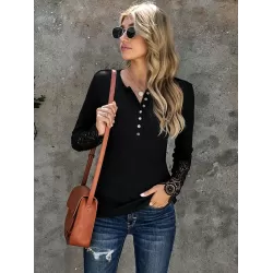 Casual Loose Buckle Solid Deep V-Neck Shirts Top