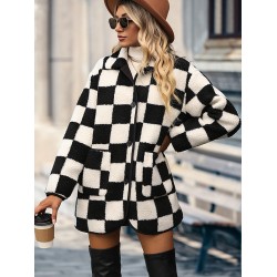 Vacation Loose Buckle Patchwork Lapel Collar Coat