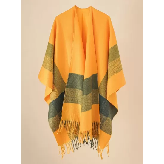 Casual Loose Tasseled Patchwork Shawl&Cloak