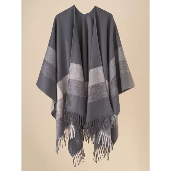 Casual Loose Tasseled Patchwork Shawl&Cloak