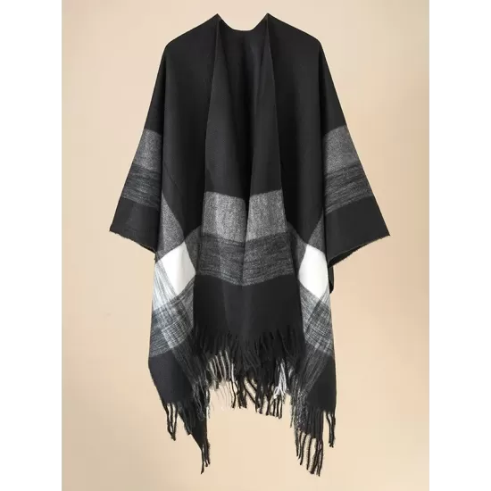 Casual Loose Tasseled Patchwork Shawl&Cloak