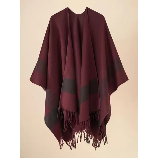 Casual Loose Tasseled Patchwork Shawl&Cloak