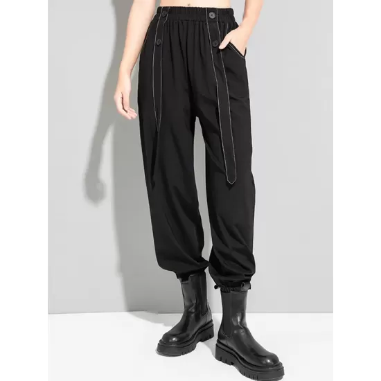 Urban High-Waisted Black Casual Pants Bottoms Harem Pants