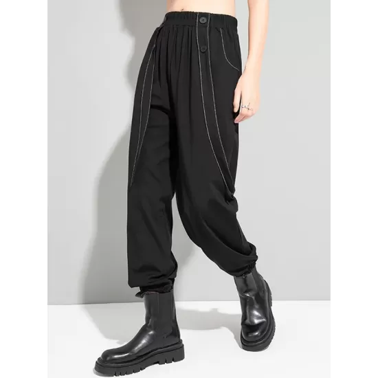 Urban High-Waisted Black Casual Pants Bottoms Harem Pants