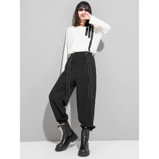 Urban High-Waisted Black Casual Pants Bottoms Harem Pants