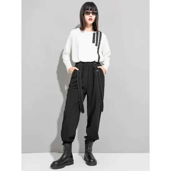 Urban High-Waisted Black Casual Pants Bottoms Harem Pants