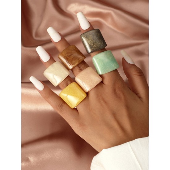 Original Vintage 6 Colors Acrylic Geometric Ring