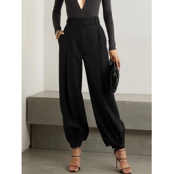 Simple High Waisted Black Casual Harem Pants Bottoms