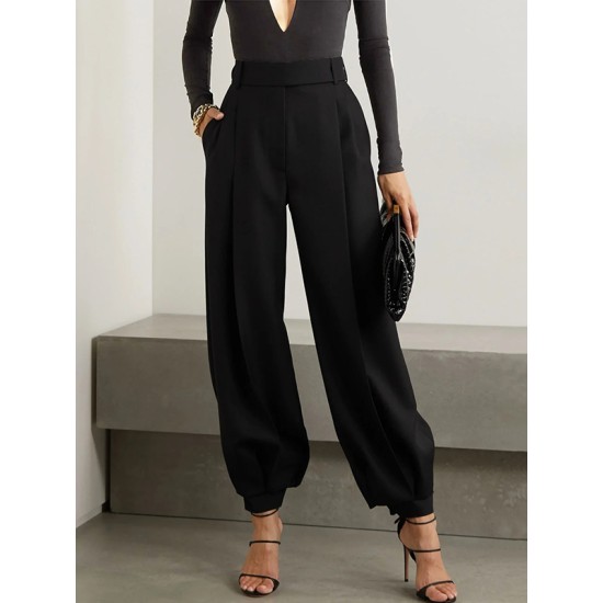 Simple High Waisted Black Casual Harem Pants Bottoms