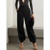 Simple High Waisted Black Casual Harem Pants Bottoms