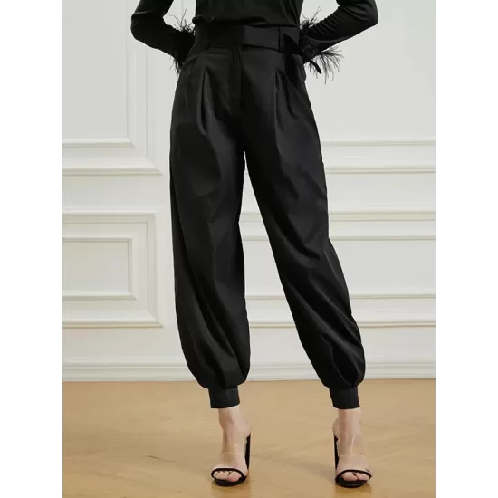 Simple High Waisted Black Casual Harem Pants Bottoms