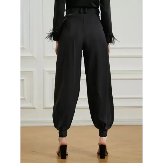 Simple High Waisted Black Casual Harem Pants Bottoms