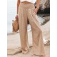 Simple Casual Solid Color Ramie Cotton Wide Legs Pants