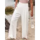 Simple Casual Solid Color Ramie Cotton Wide Legs Pants