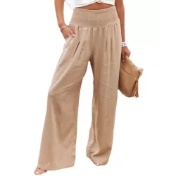 Simple Casual Solid Color Ramie Cotton Wide Legs Pants