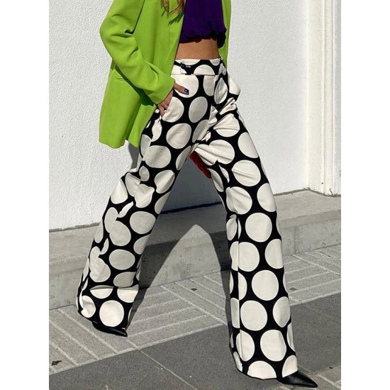 Original Contrast Color Polka-Dot Printed Wide Leg Pants