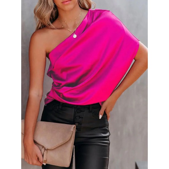 Urban Loose One-Shoulder Fuchsia Shirt Top