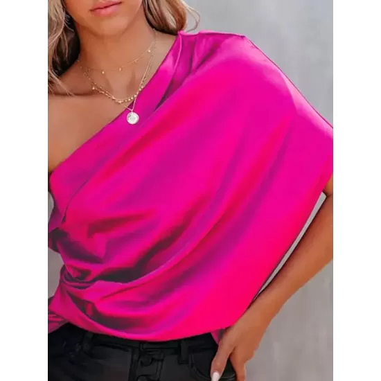 Urban Loose One-Shoulder Fuchsia Shirt Top