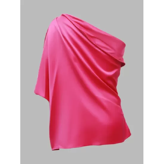 Urban Loose One-Shoulder Fuchsia Shirt Top