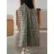 Artistic Retro Linen Loose Wide Legs Plaid Drawstring Pants