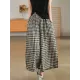 Artistic Retro Linen Loose Wide Legs Plaid Drawstring Pants