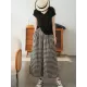 Artistic Retro Linen Loose Wide Legs Plaid Drawstring Pants