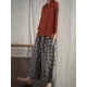 Artistic Retro Linen Loose Wide Legs Plaid Drawstring Pants