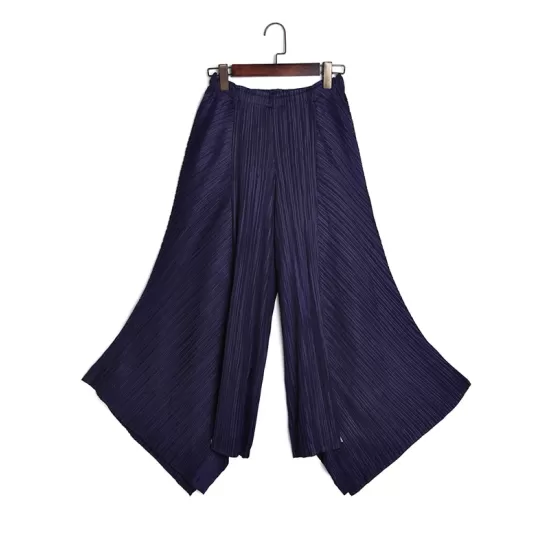 Original Loose Solid Color Irregular Pleated Wide Legs Pants