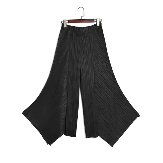 Original Loose Solid Color Irregular Pleated Wide Legs Pants