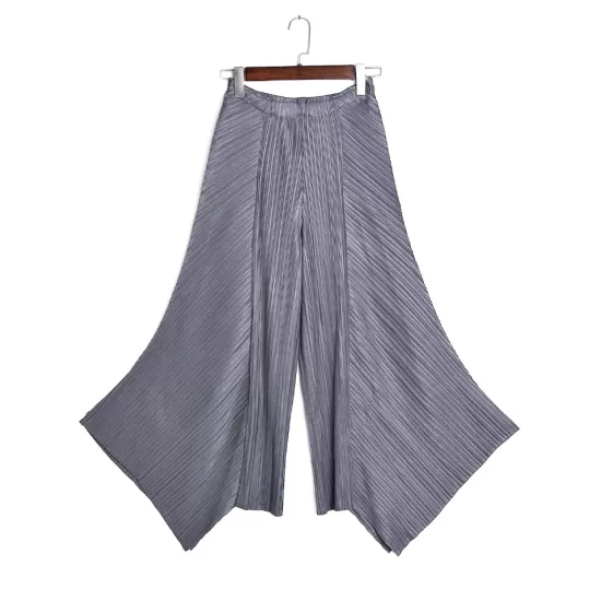 Original Loose Solid Color Irregular Pleated Wide Legs Pants