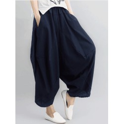 Artistic Retro Ramie Cotton Solid Color Elasticity Harem Pants