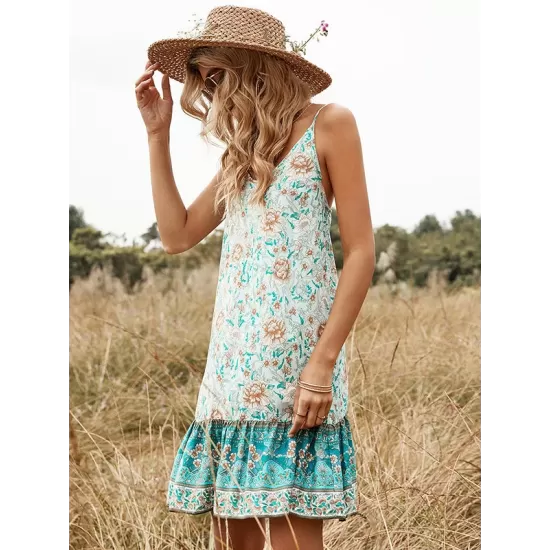 Patchwork Floral A-Line Backless Dress