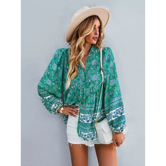 Long Sleeve Button Floral Blouse