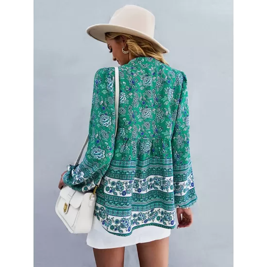 Long Sleeve Button Floral Blouse