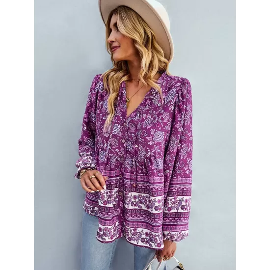 Long Sleeve Button Floral Blouse