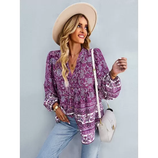 Long Sleeve Button Floral Blouse