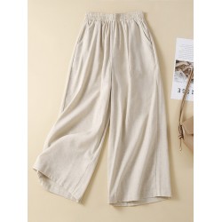 Simple Loose Wide Leg Elasticity Solid Color Casual Pants Bottoms