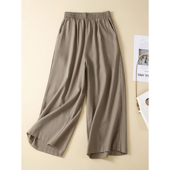 Simple Loose Wide Leg Elasticity Solid Color Casual Pants Bottoms