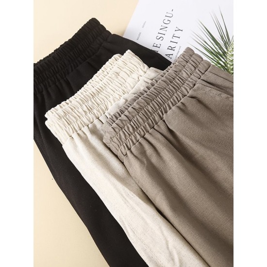 Simple Loose Wide Leg Elasticity Solid Color Casual Pants Bottoms