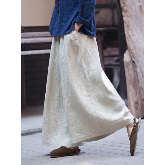 Artistic Retro Wide Leg Loose Elasticity Solid Color Casual Pants Bottoms