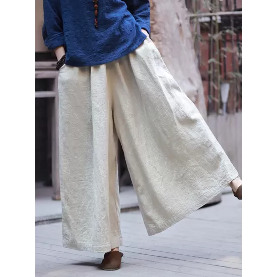 Artistic Retro Wide Leg Loose Elasticity Solid Color Casual Pants Bottoms