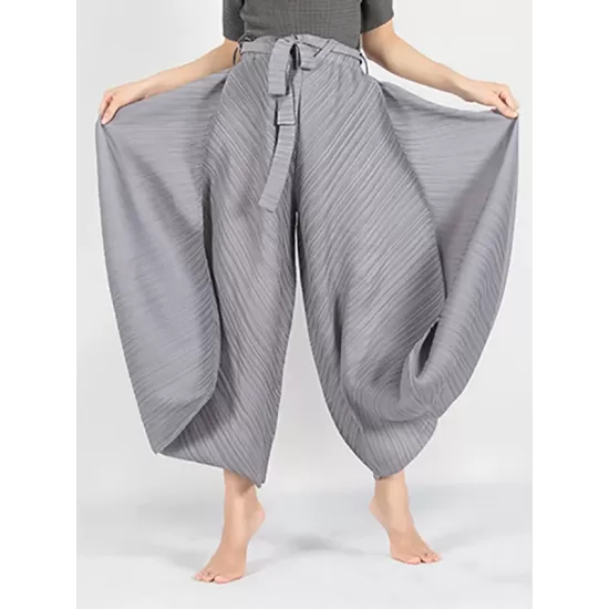 Simple Wide Leg Loose Pleated Solid Color Casual Pants Bottoms