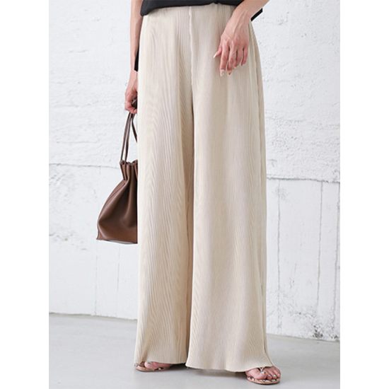 Simple Loose Wide Leg Elasticity Solid Color Casual Pants Bottoms