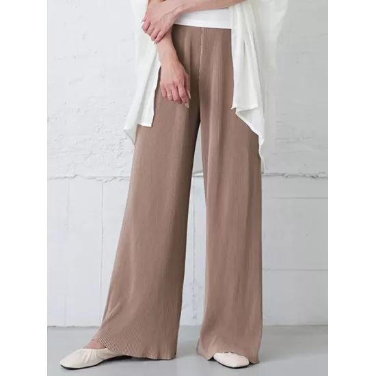 Simple Loose Wide Leg Elasticity Solid Color Casual Pants Bottoms